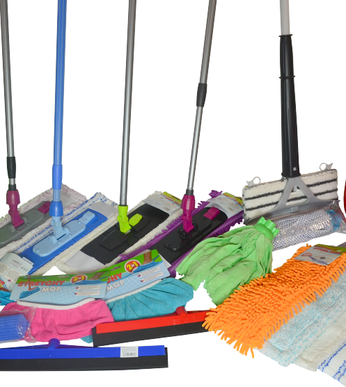 Віники, мітли, швабри, совки, щітки, мопи
